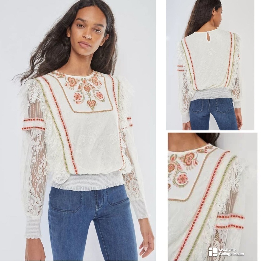 Anthropologie Bl-nk Tali embroidered lace top